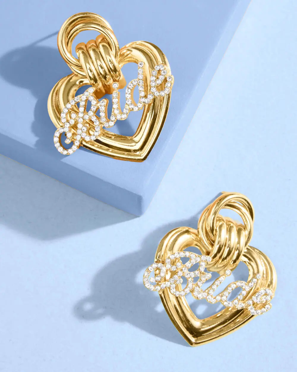 Heart of Gold Bride Earrings - gold + rhinestones xo, Fetti
