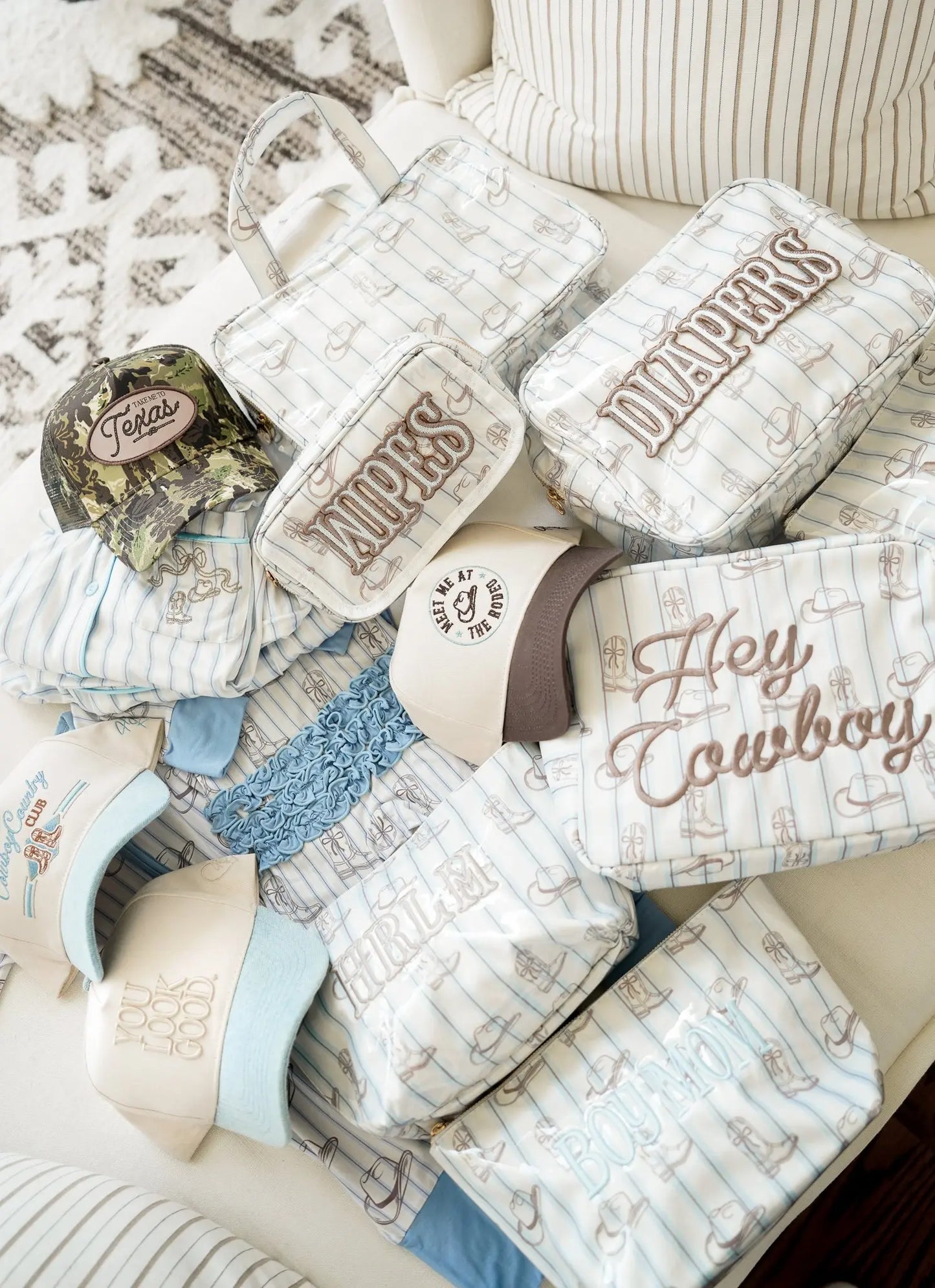 Hey Cowboy - Western Blues Striped XL Bag - PREORDER KenzKustomz