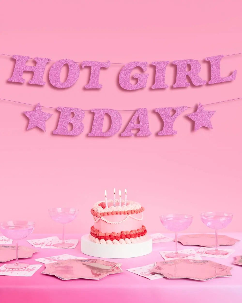 Hot Girl Bday Banner - purple glitter banner xo, Fetti
