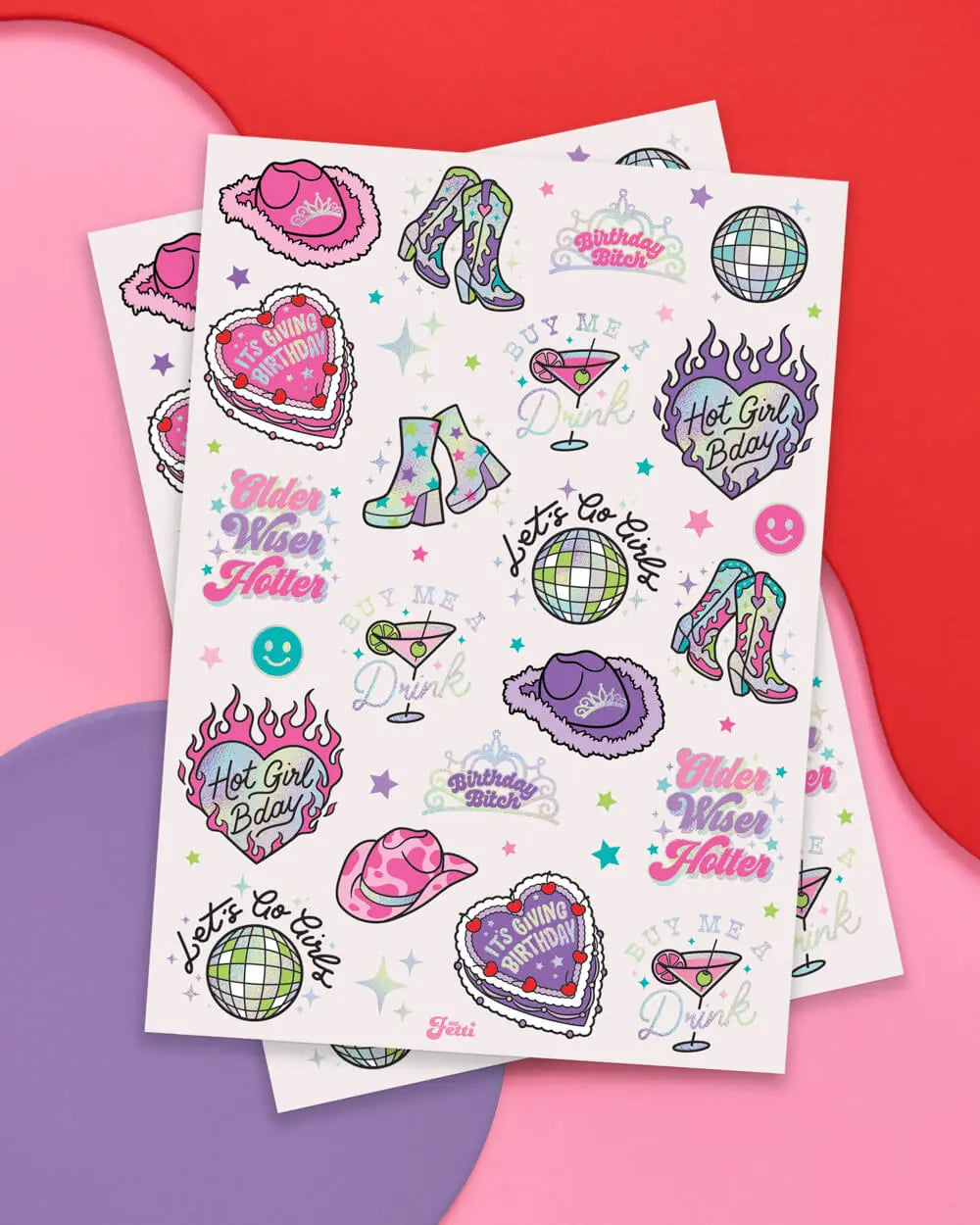 Hot Girl Bday Tats - 44 foil temporary tattoos xo, Fetti