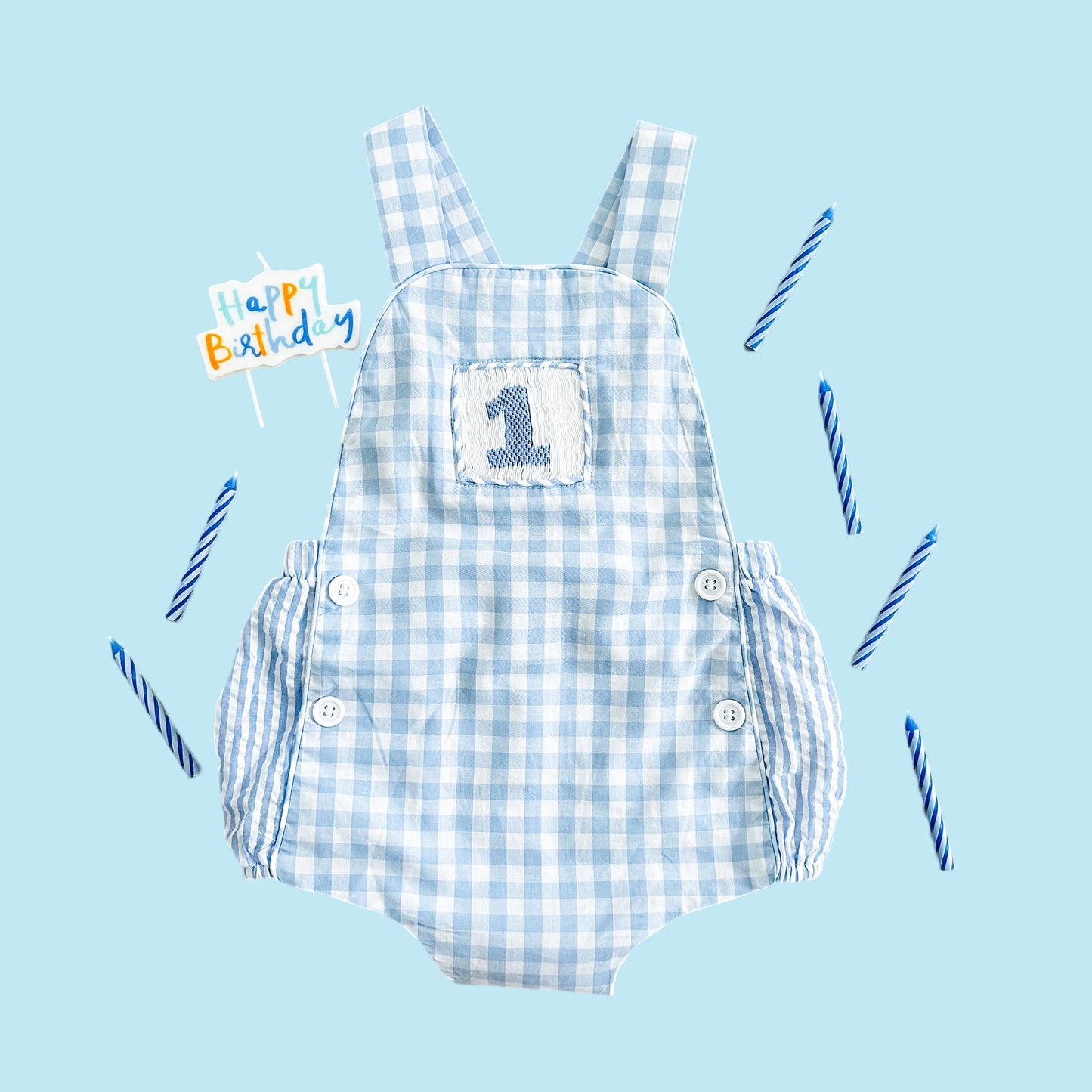 Smocked Blue First Birthday Bubble - Latchkey