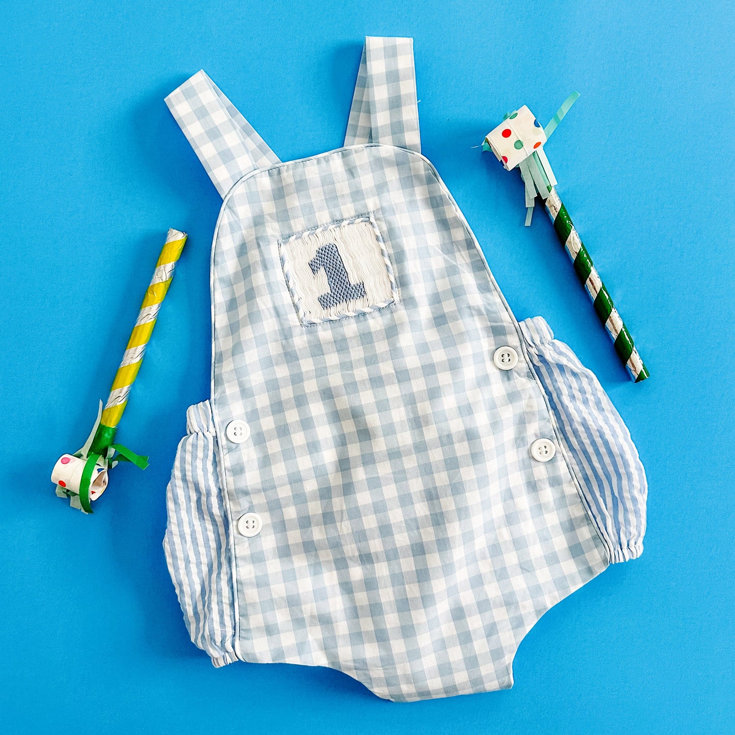 Smocked Blue First Birthday Bubble - Latchkey