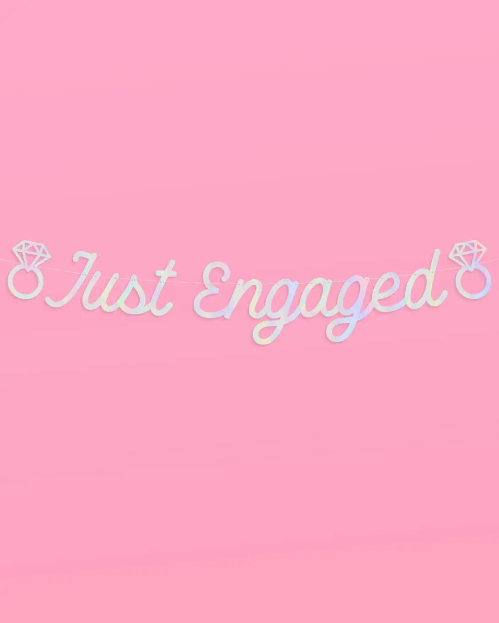 Just Engaged Banner - iridescent foil banner xo, Fetti