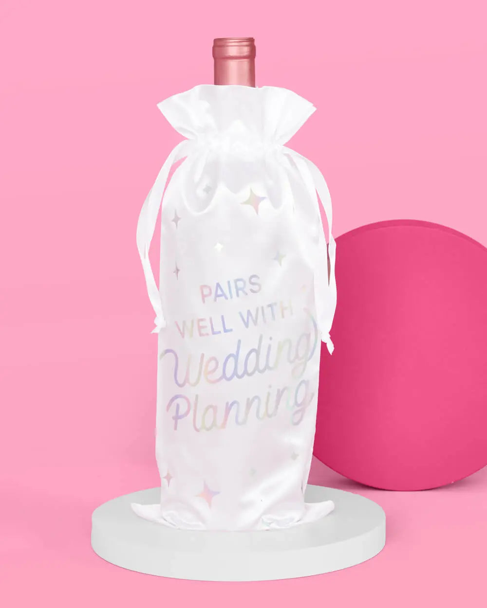 Just Engaged Wine Bag - white satin bottle bag xo, Fetti