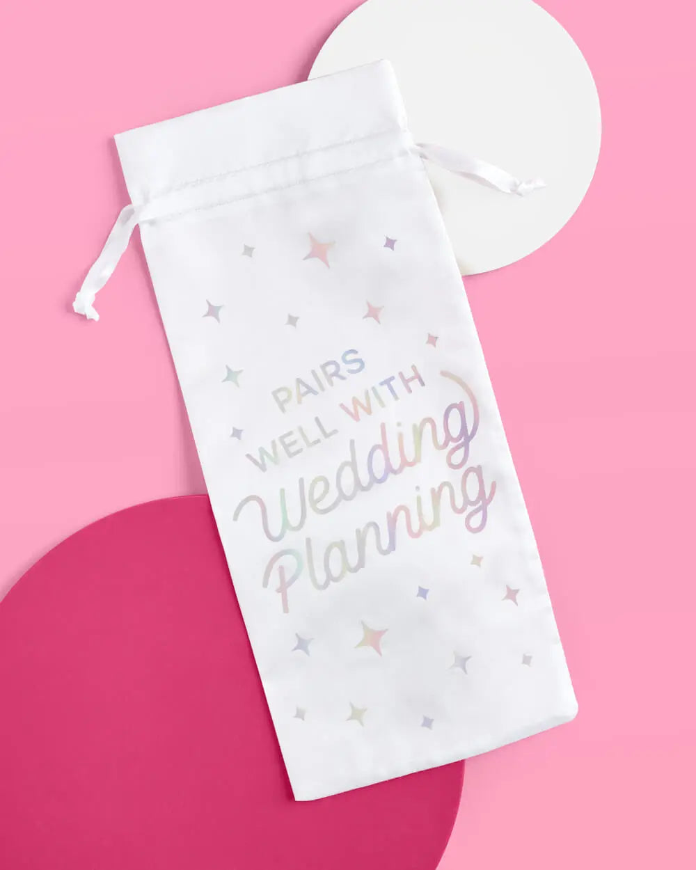 Just Engaged Wine Bag - white satin bottle bag xo, Fetti