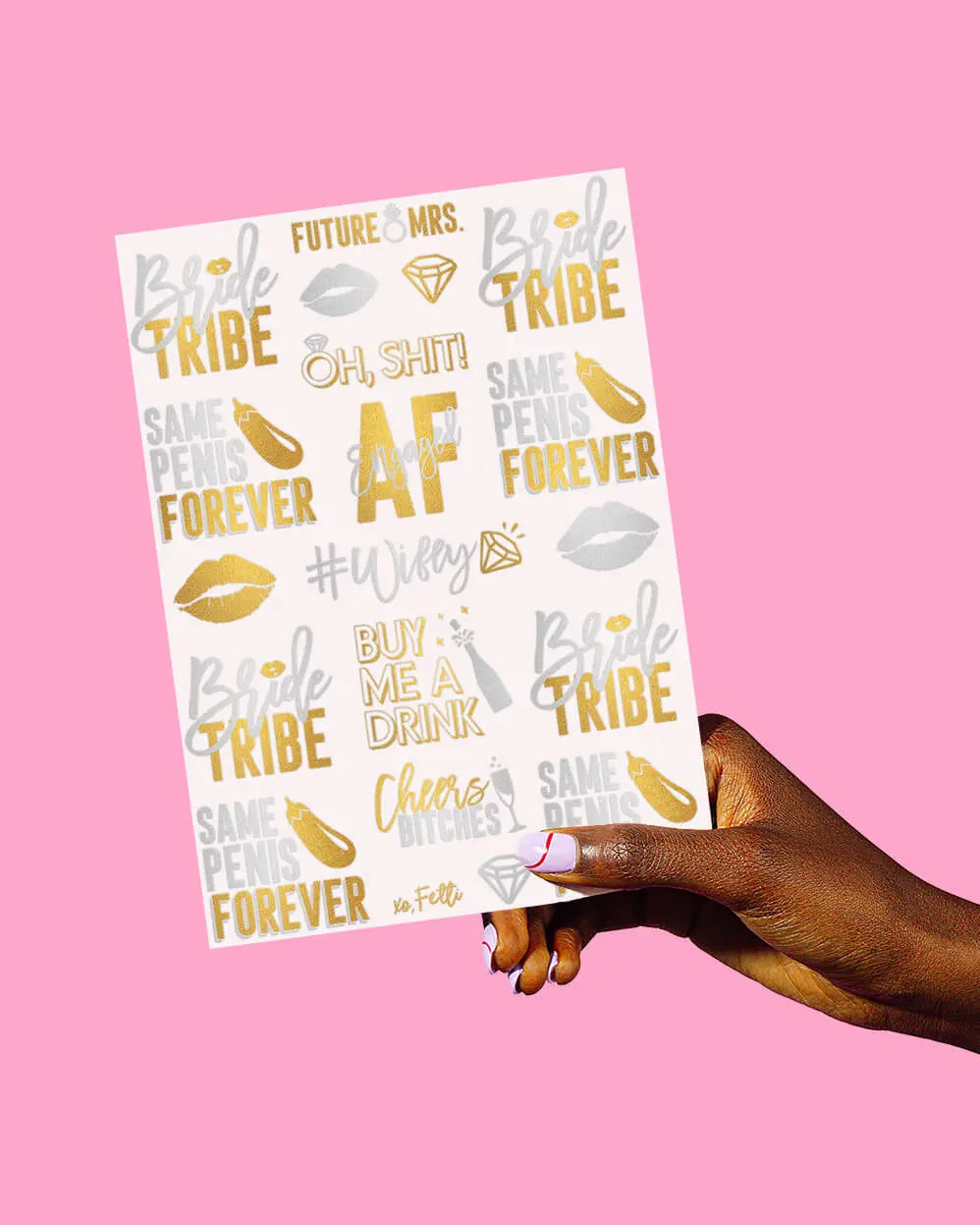 Naughty Tats - 32 foil temporary tattoos xo, Fetti