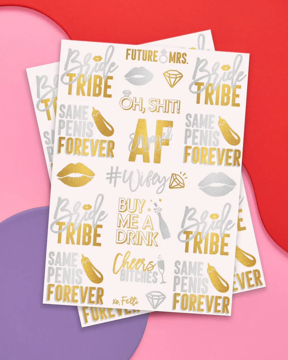 Naughty Tats - 32 foil temporary tattoos xo, Fetti