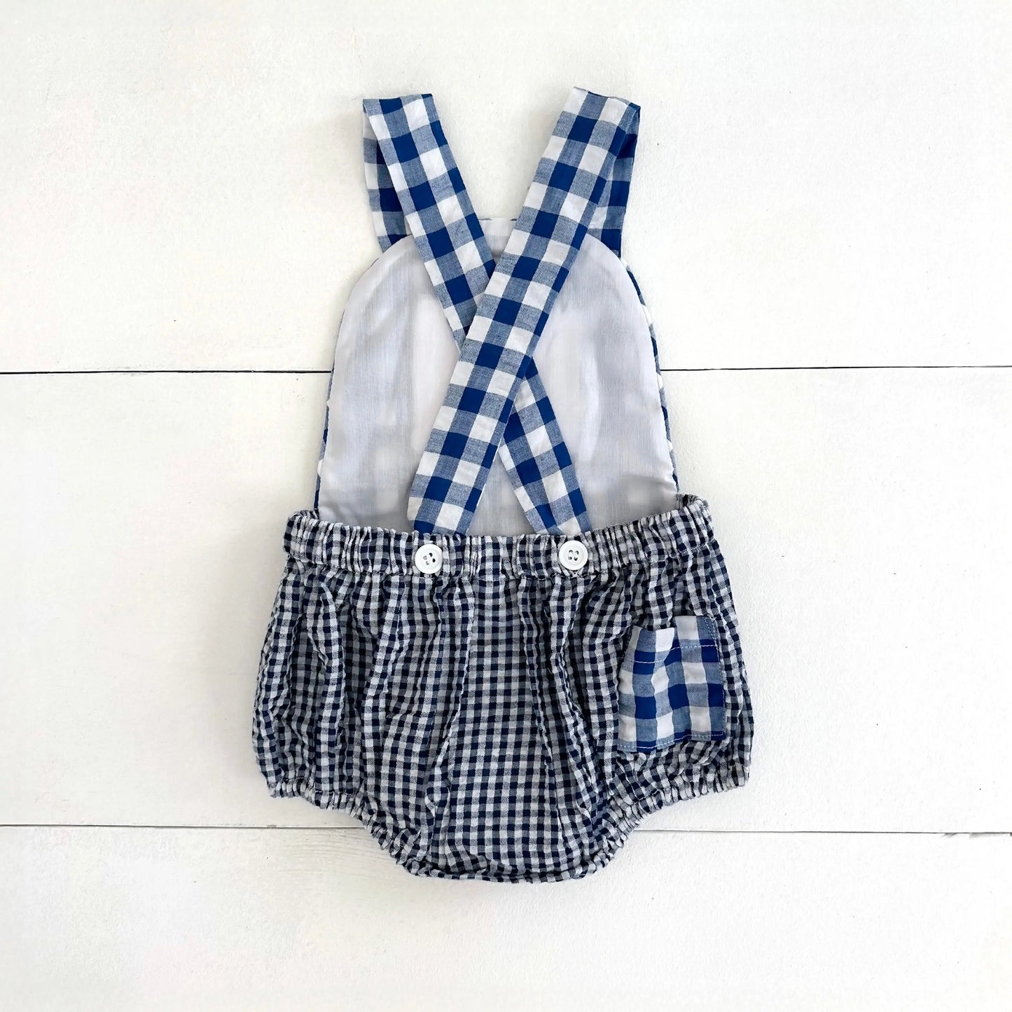 Navy Blue Smocked First Birthday Sunsuit - Latchkey