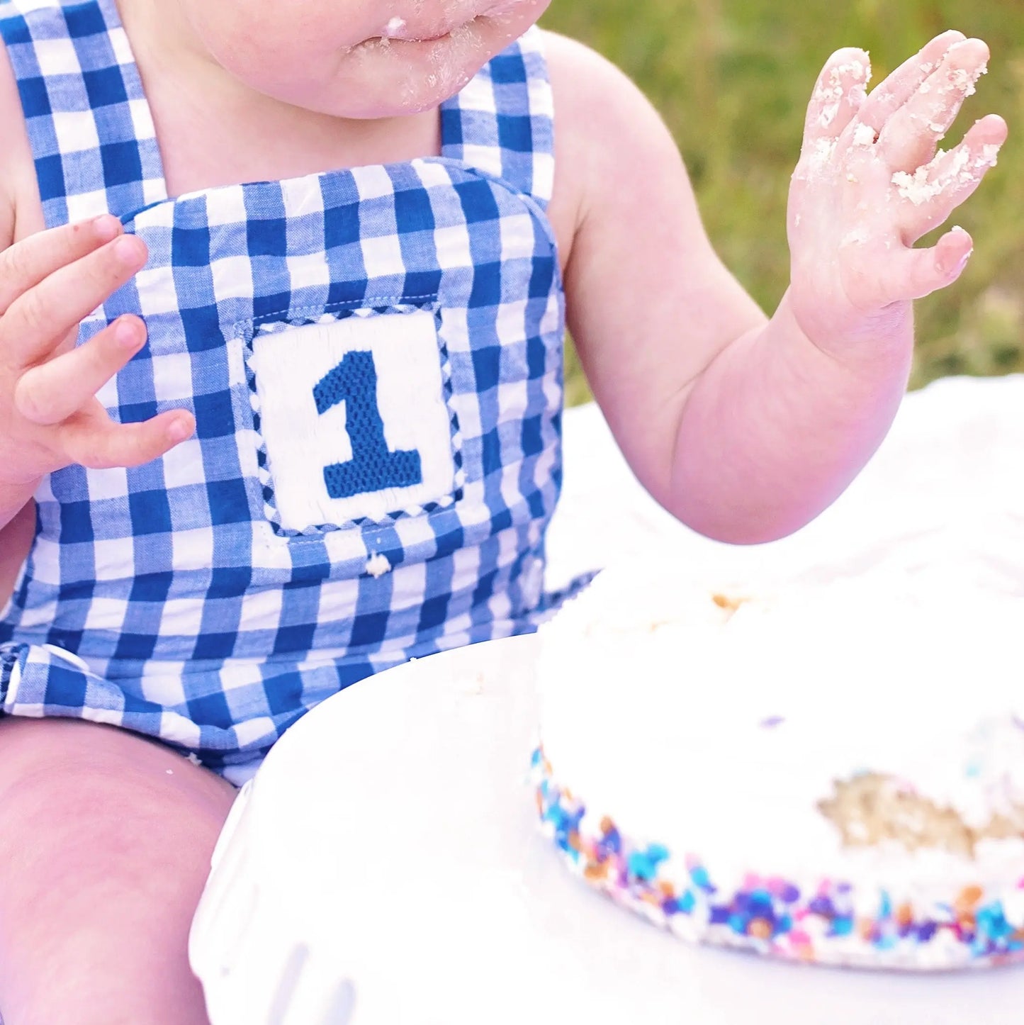 Navy Blue Smocked First Birthday Sunsuit - Latchkey