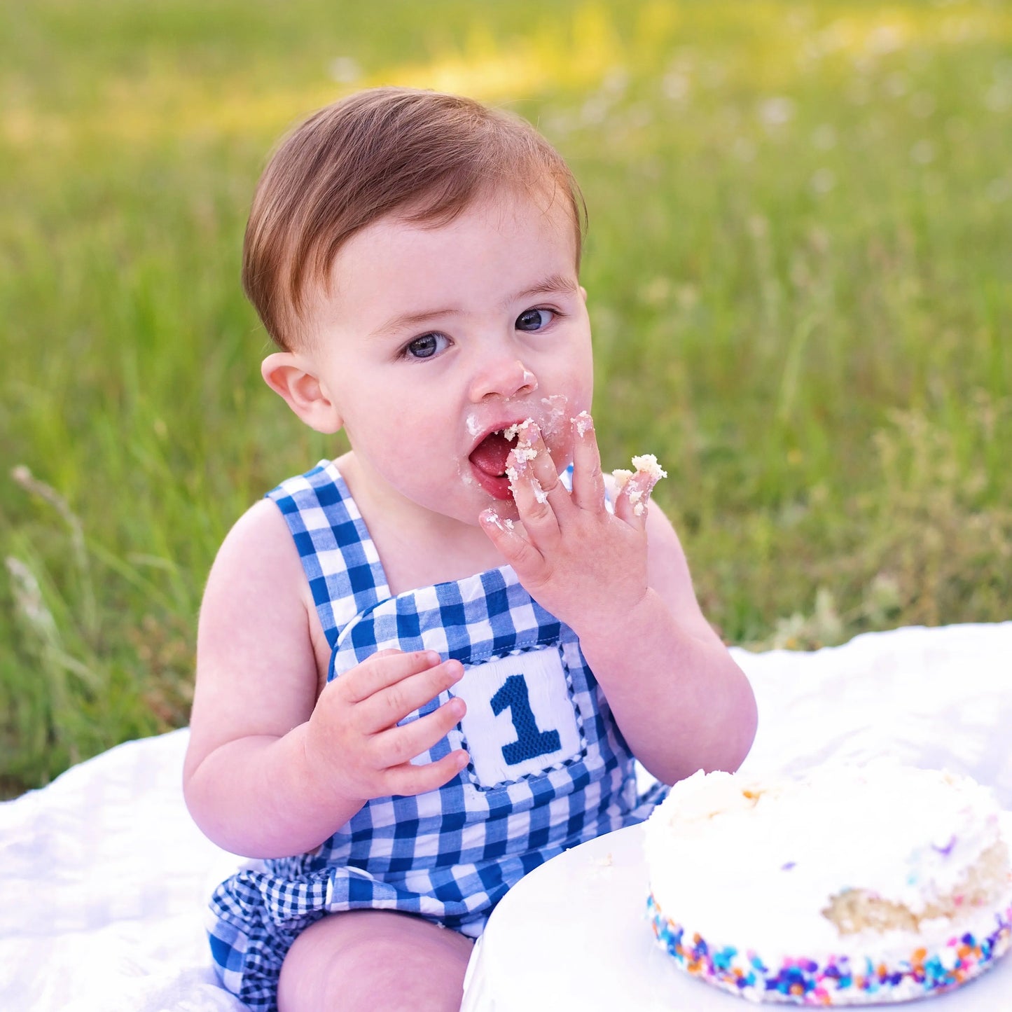 Navy Blue Smocked First Birthday Sunsuit - Latchkey