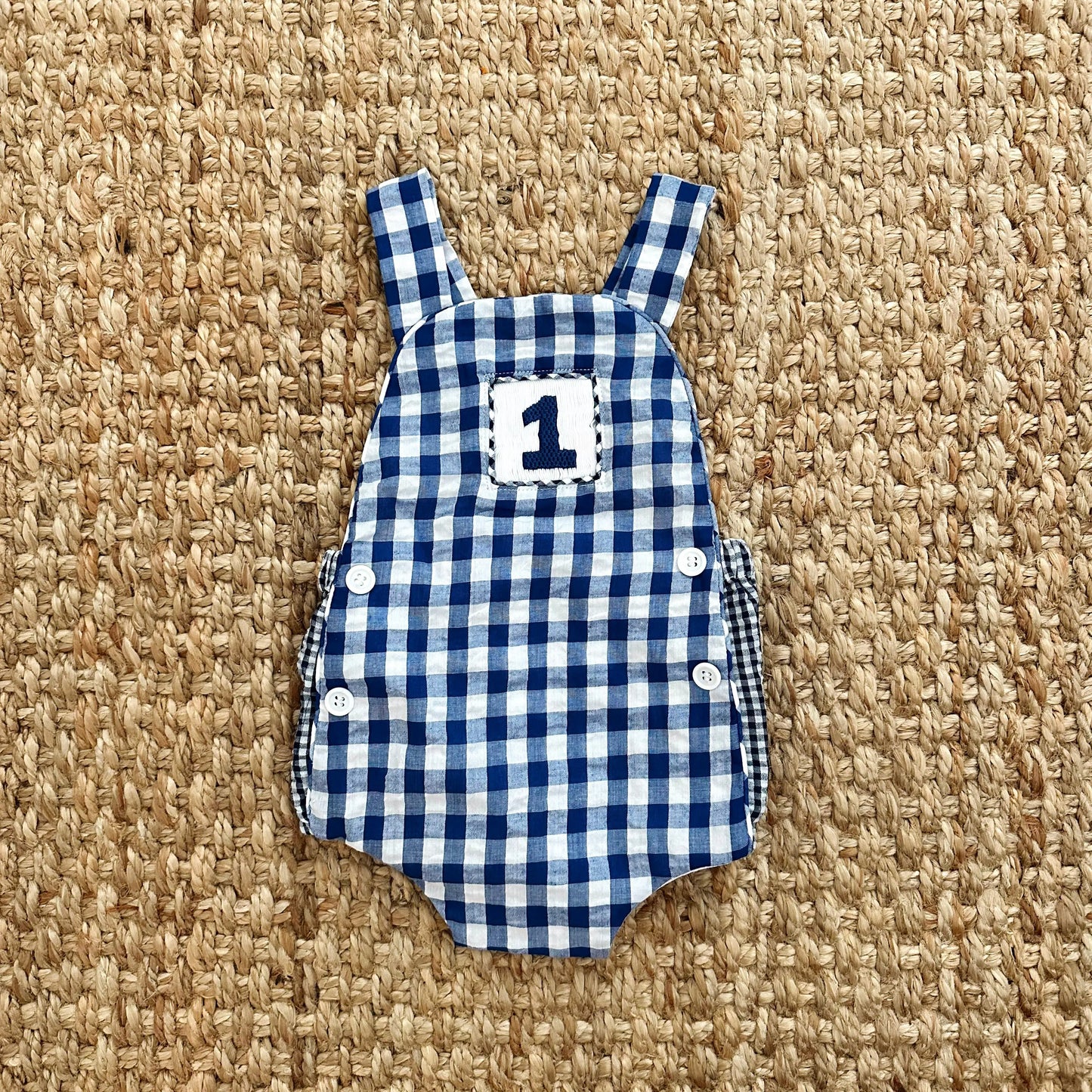 Navy Blue Smocked First Birthday Sunsuit - Latchkey