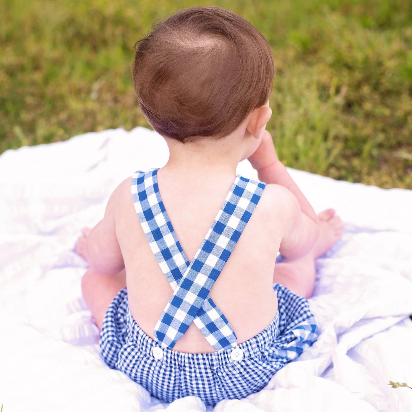 Navy Blue Smocked First Birthday Sunsuit - Latchkey