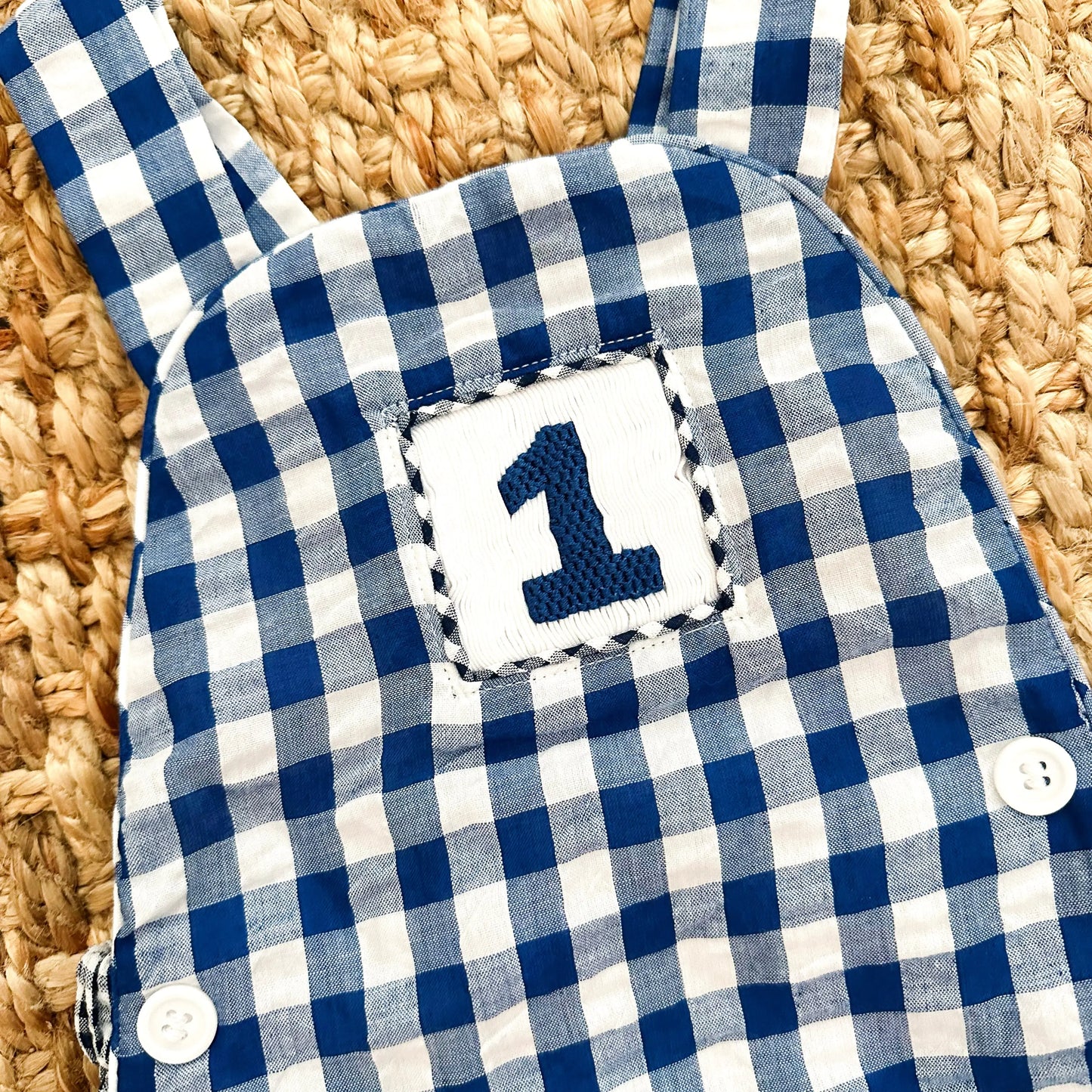 Navy Blue Smocked First Birthday Sunsuit - Latchkey