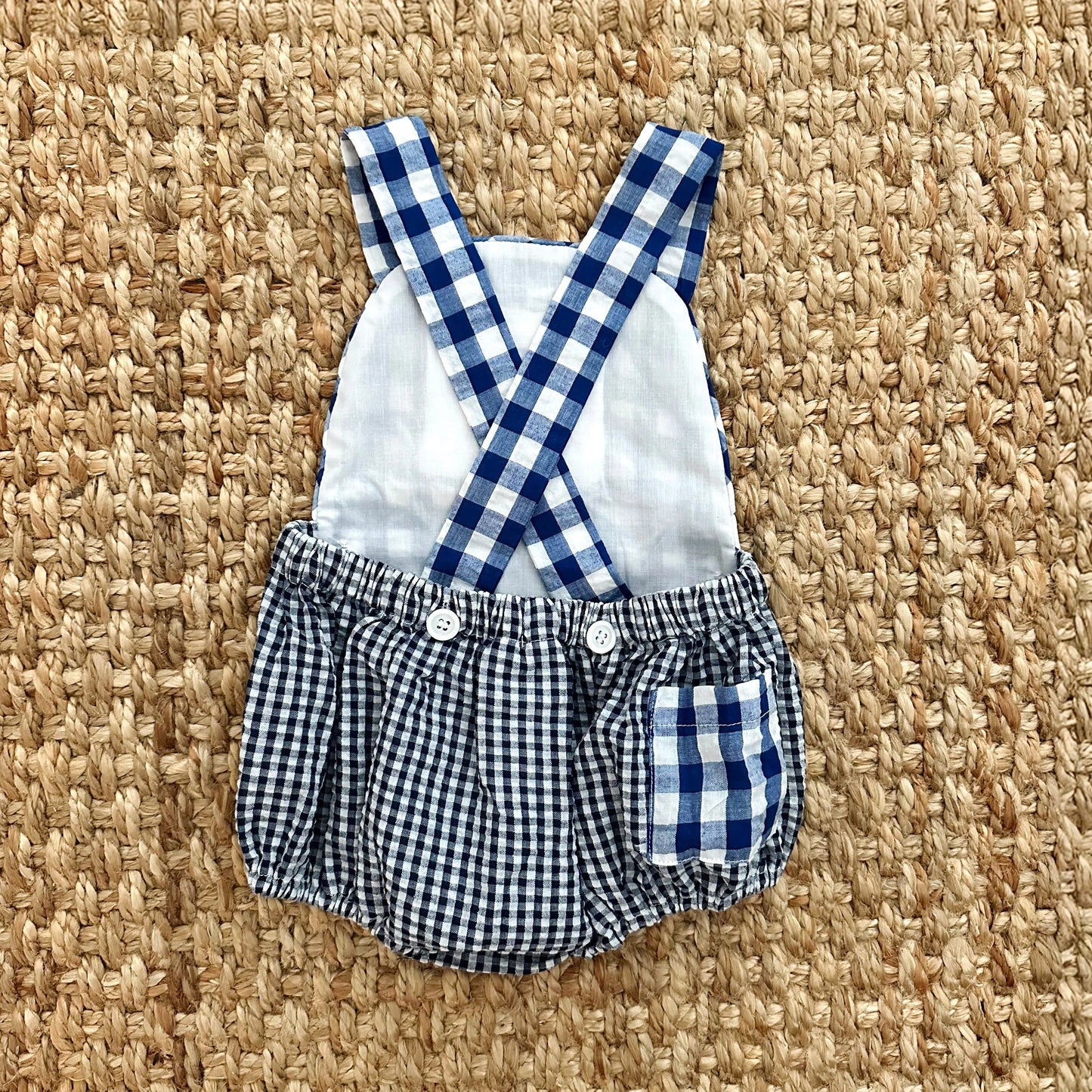 Navy Blue Smocked First Birthday Sunsuit - Latchkey