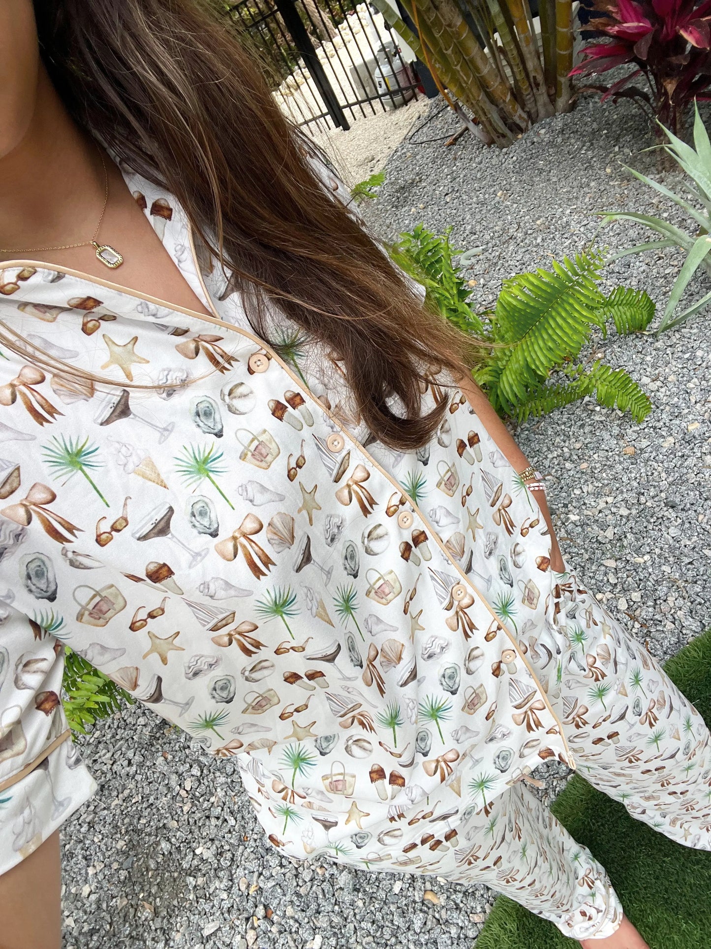 Neutral Coastal Cocktail - Short Sleeve + Pant Pajama Set KenzKustomz