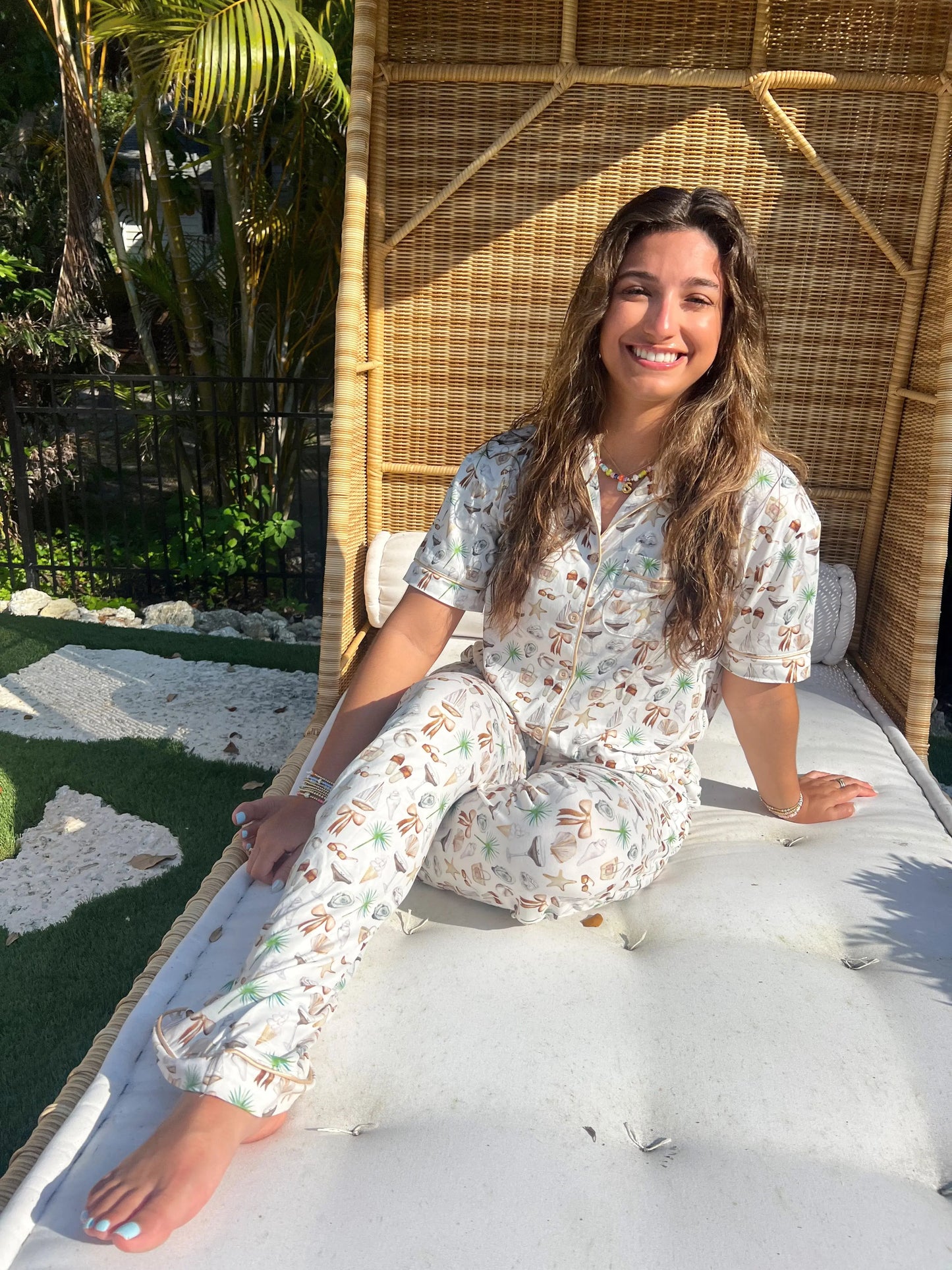 Neutral Coastal Cocktail - Short Sleeve + Pant Pajama Set KenzKustomz