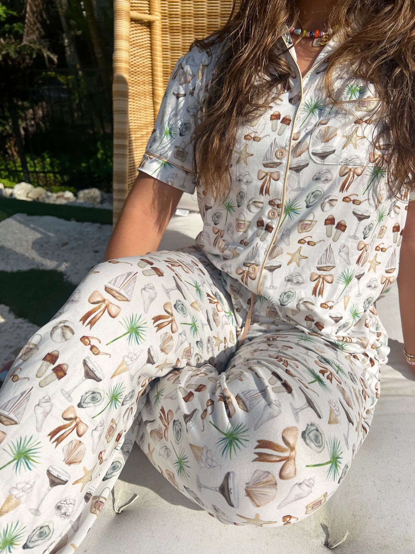Neutral Coastal Cocktail - Short Sleeve + Pant Pajama Set KenzKustomz