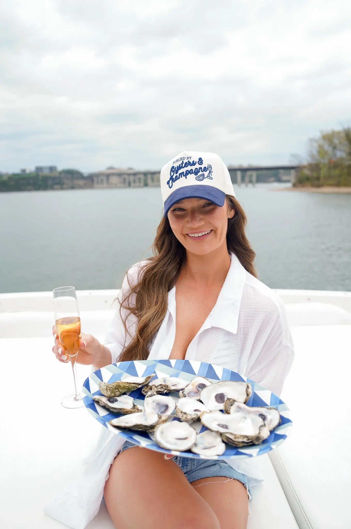 Oysters & Champagne - Navy Corduroy Trucker Hat KenzKustomz