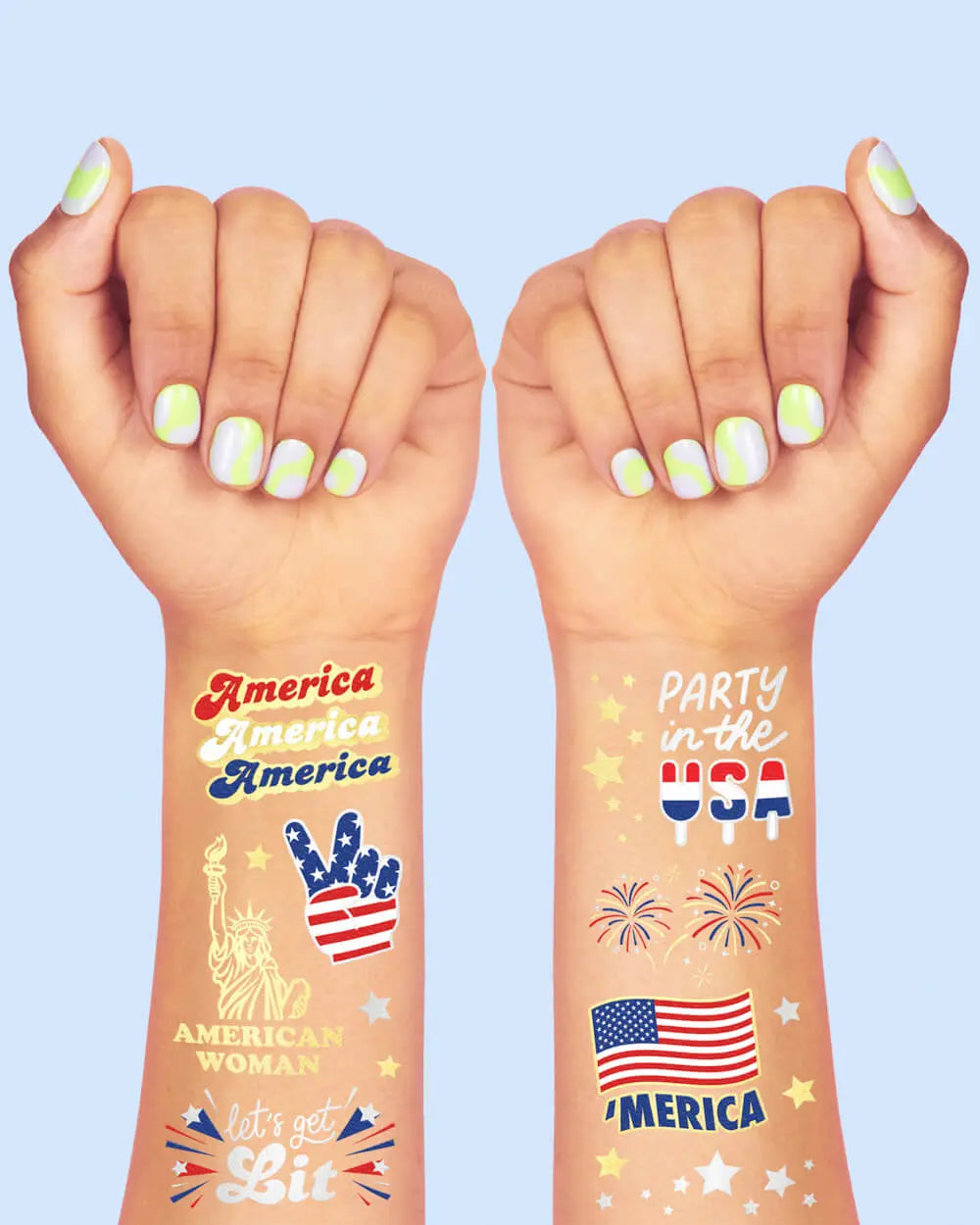 Party in the USA Tats - 34 foil temporary tattoos xo, Fetti