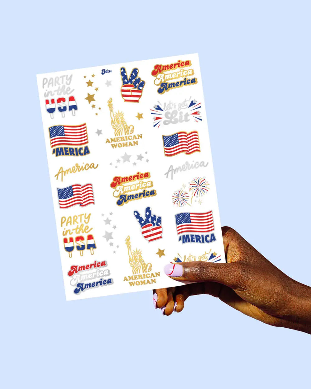 Party in the USA Tats - 34 foil temporary tattoos xo, Fetti