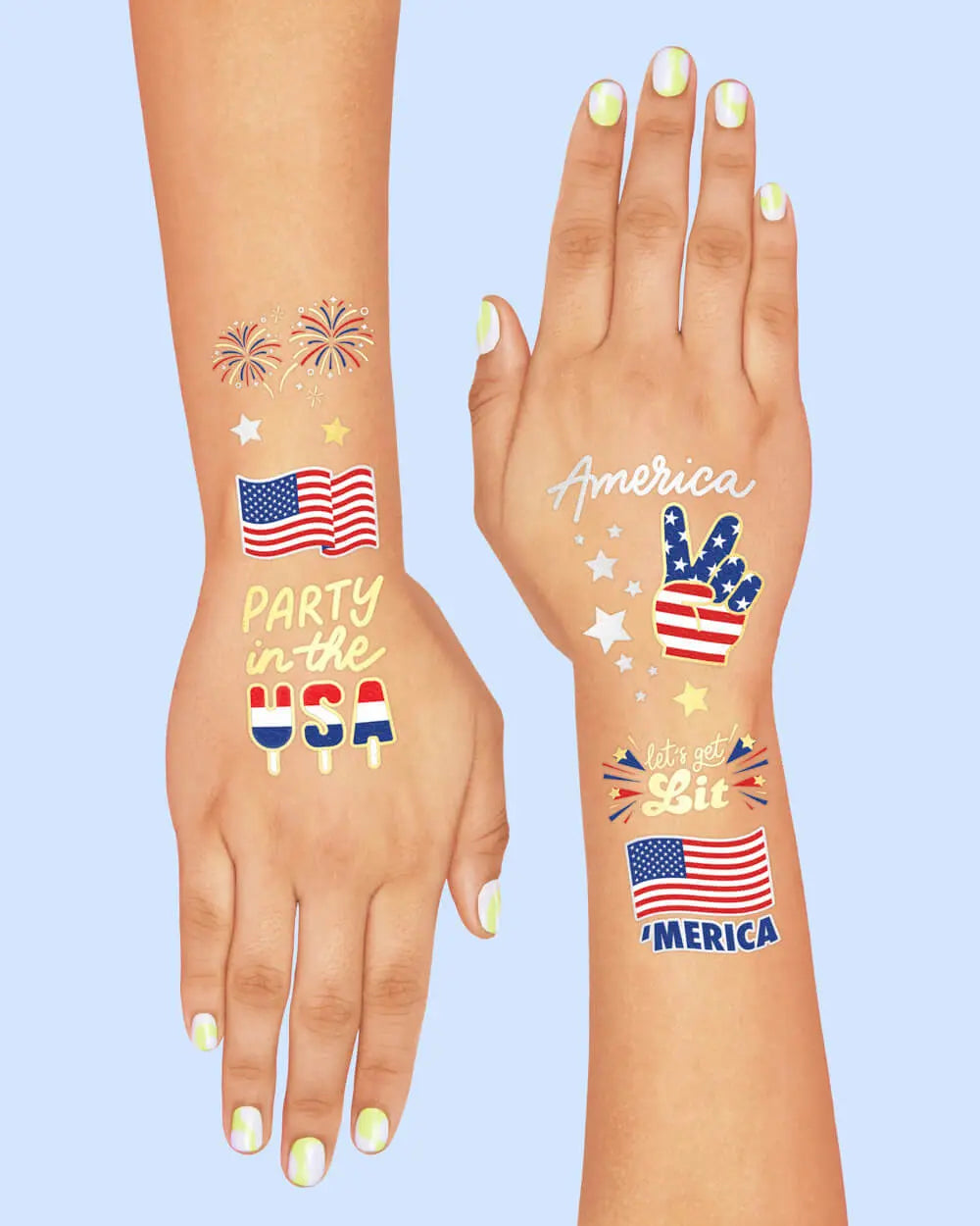 Party in the USA Tats - 34 foil temporary tattoos xo, Fetti