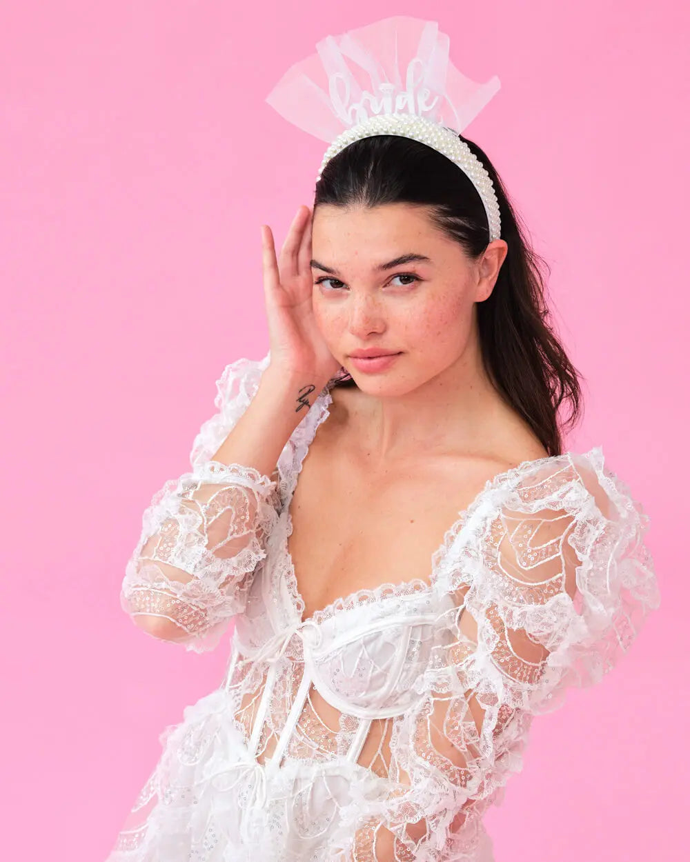 Pearlfect Headband - white bride headband xo, Fetti