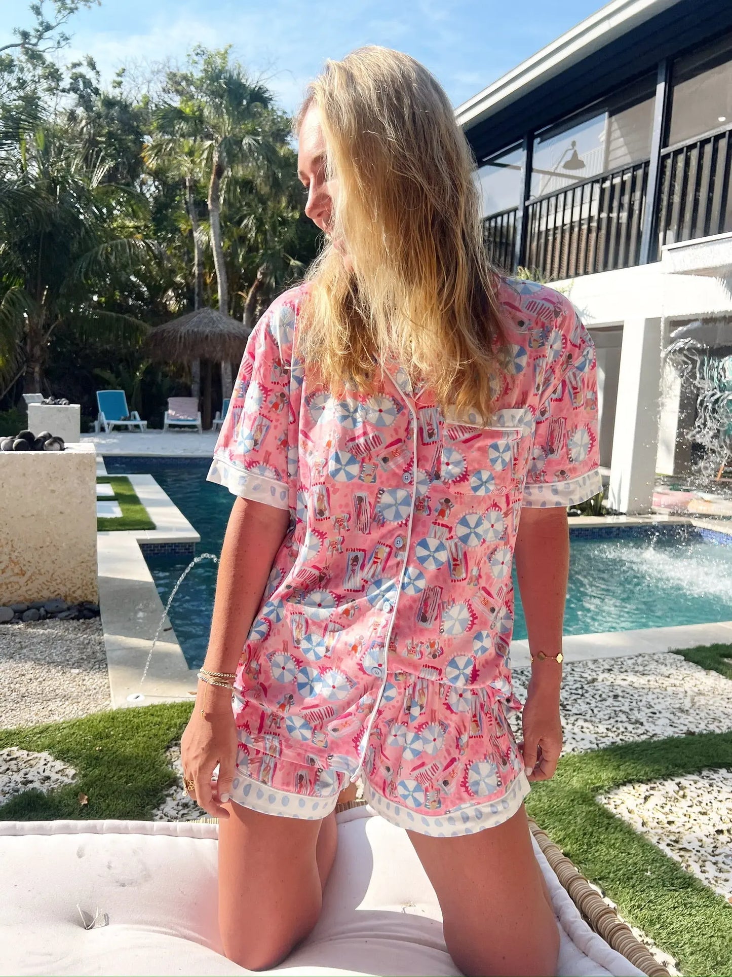 Pink Beach - Short Sleeve Pajama Set KenzKustomz