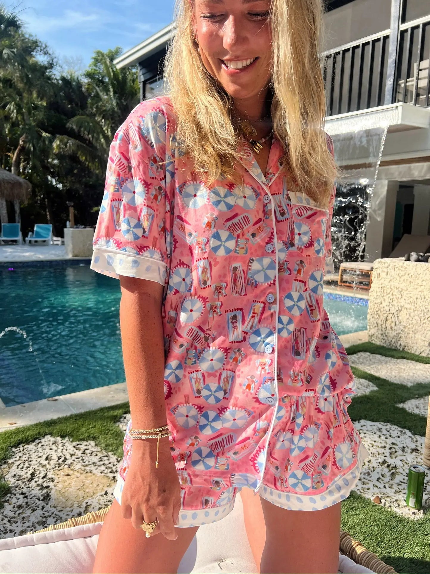 Pink Beach - Short Sleeve Pajama Set KenzKustomz