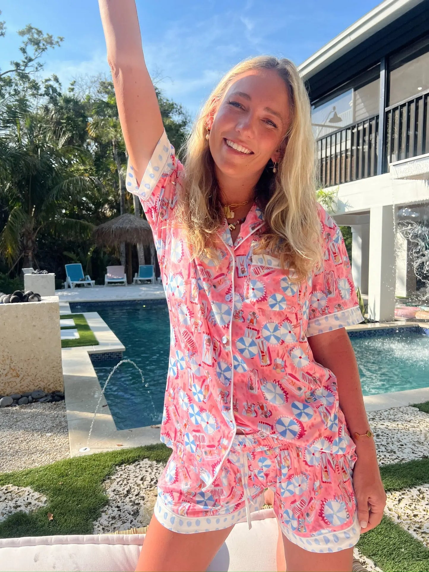 Pink Beach - Short Sleeve Pajama Set KenzKustomz