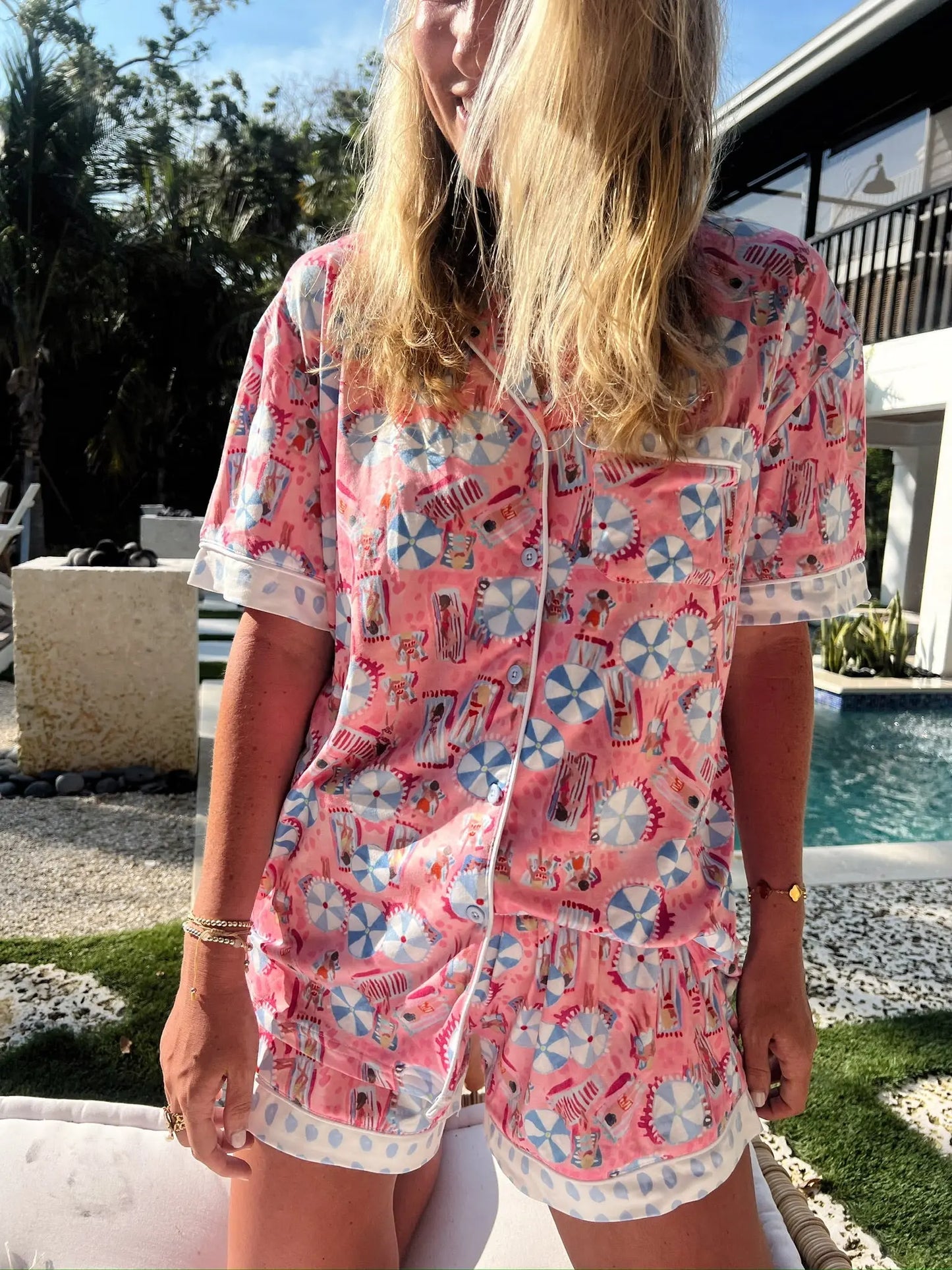Pink Beach - Short Sleeve Pajama Set KenzKustomz