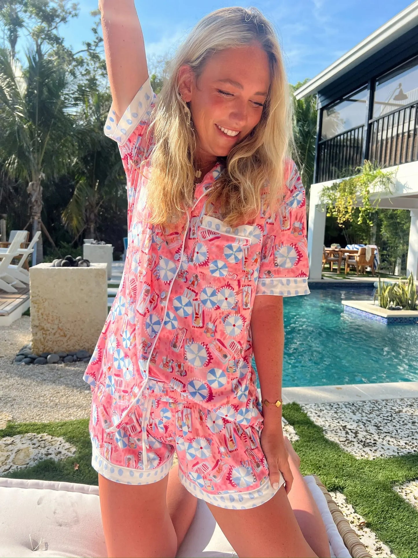 Pink Beach - Short Sleeve Pajama Set KenzKustomz