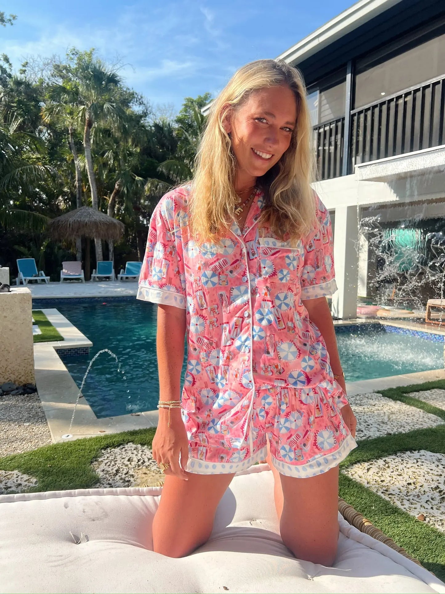 Pink Beach - Short Sleeve Pajama Set KenzKustomz