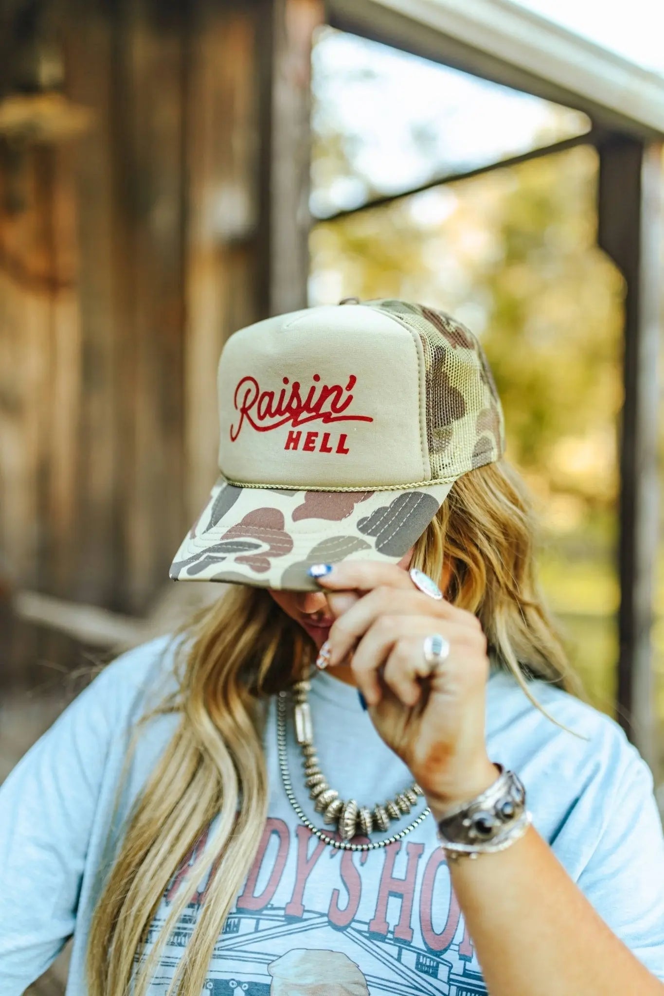 Raisin' Hell Green Camo Trucker Hat Wild Junkie