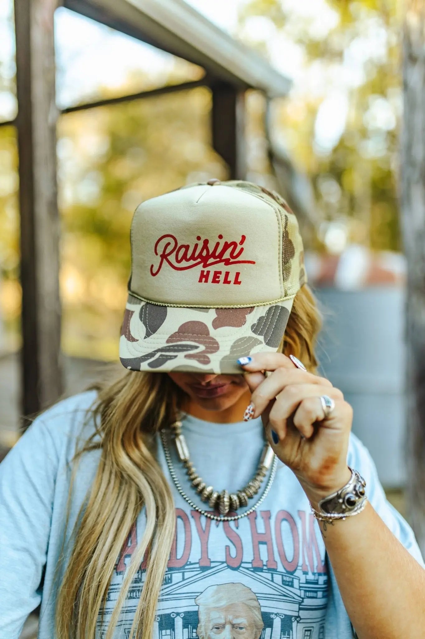 Raisin' Hell Green Camo Trucker Hat Wild Junkie