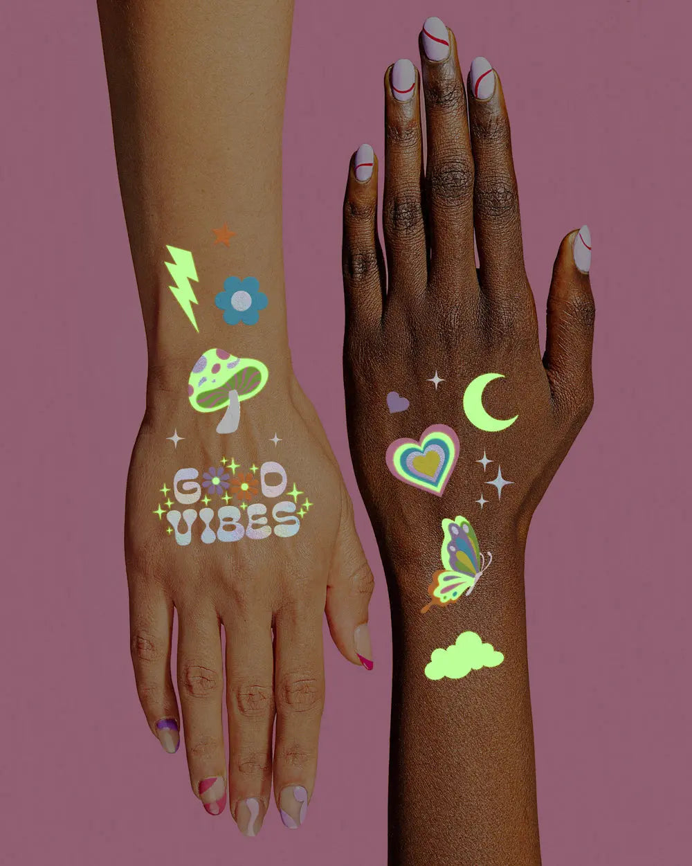 Rave Girl Glo Tats - 82 foil temporary tattoos xo, Fetti