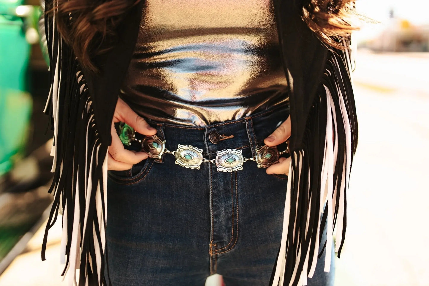 Rectangle Concho Chain Belt Wild Junkie