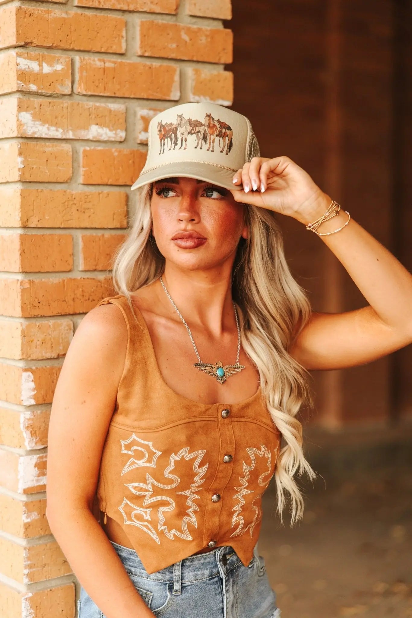 Saddled Horses Trucker Hat Wild Junkie