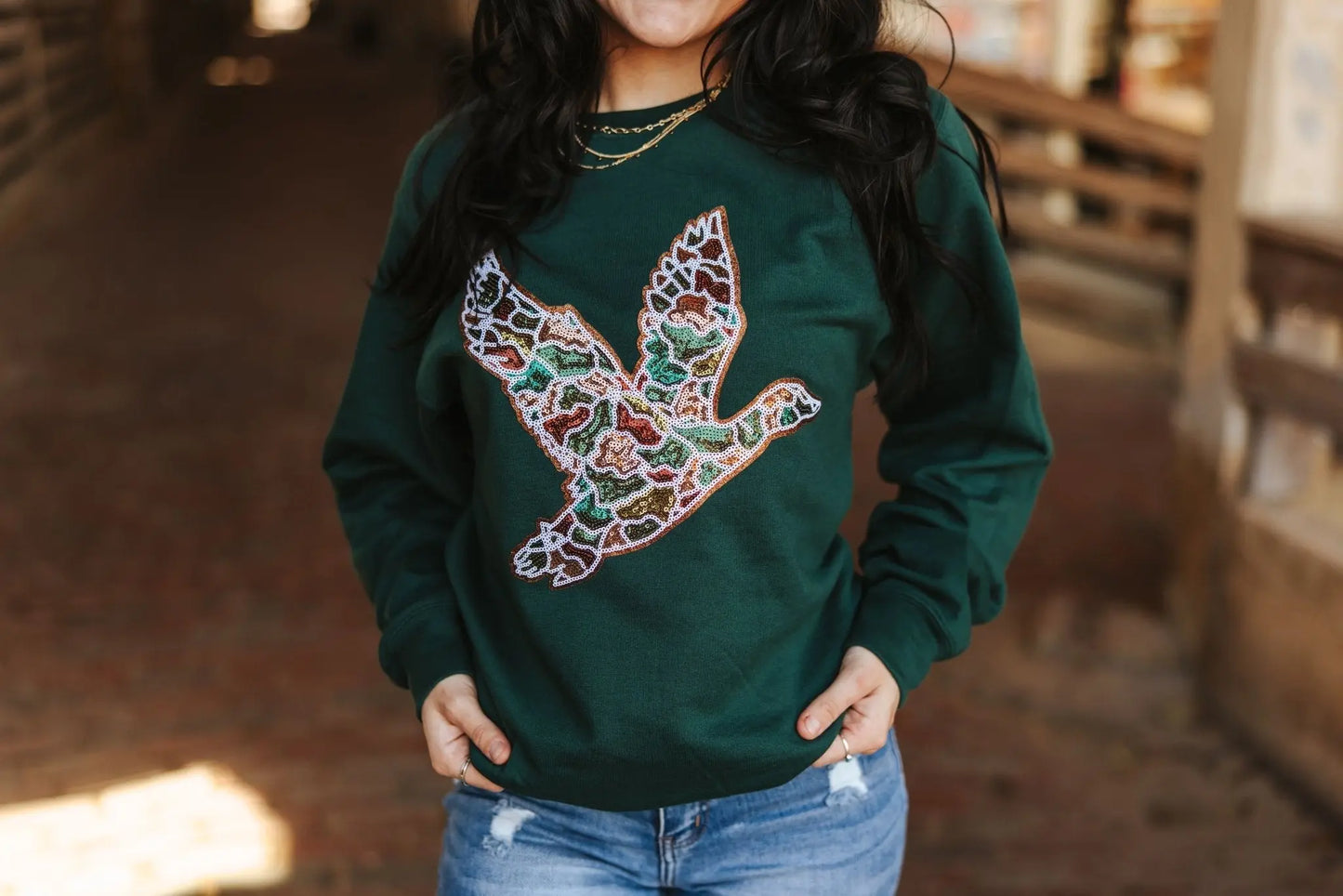 Sequin Duck Camo Patch Sweatshirt Wild Junkie