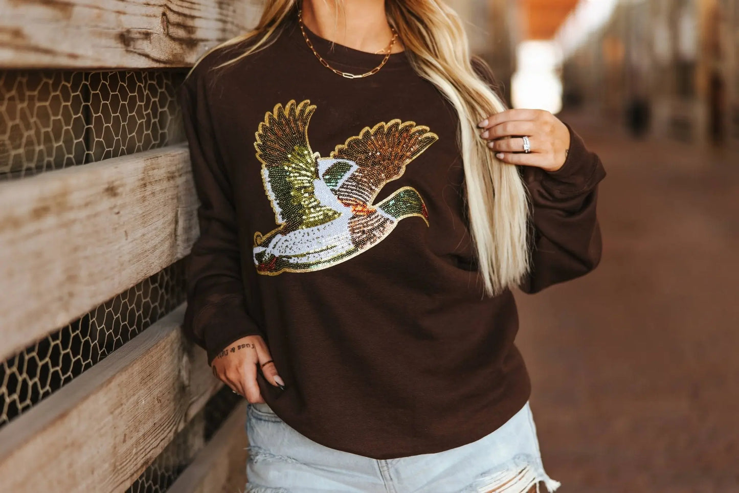Sequin Mallard Duck Patch Sweatshirt Wild Junkie