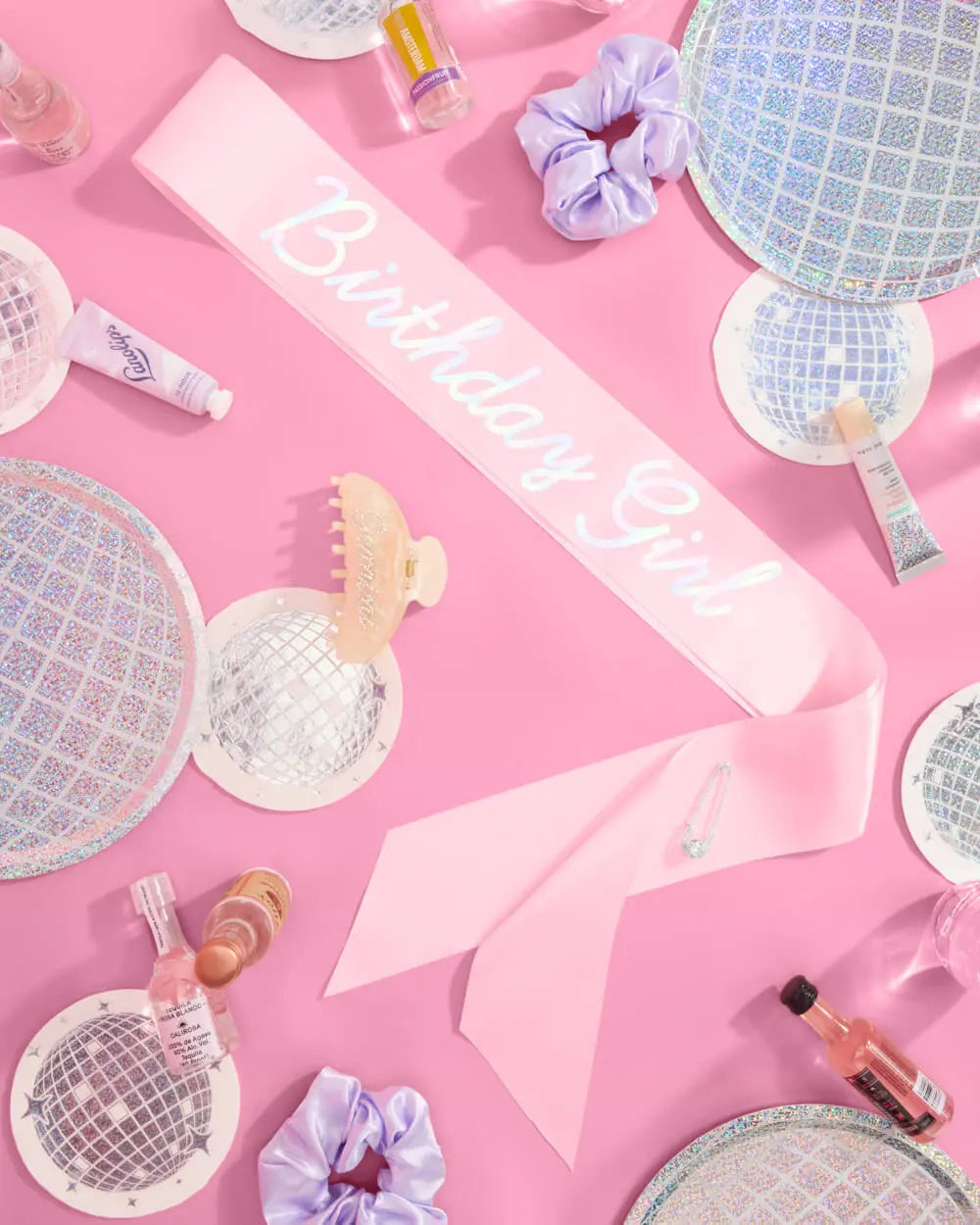 Shimmer Bday Girl Sash - pink and iridescent foil xo, Fetti