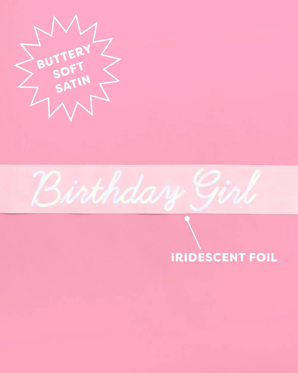 Shimmer Bday Girl Sash - pink and iridescent foil xo, Fetti