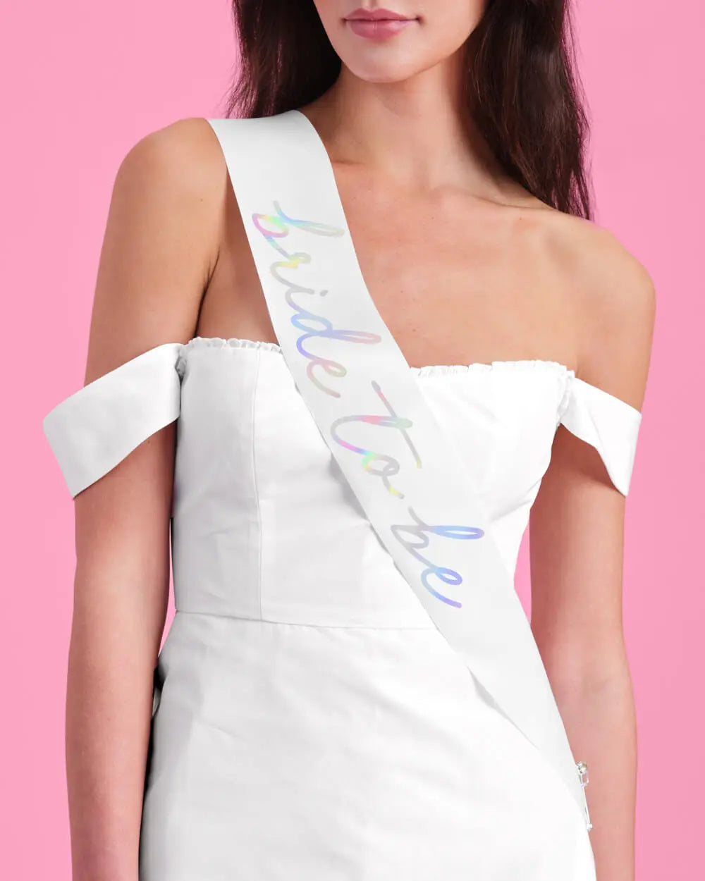 Shimmer Bride Sash - white + iridescent foil xo, Fetti