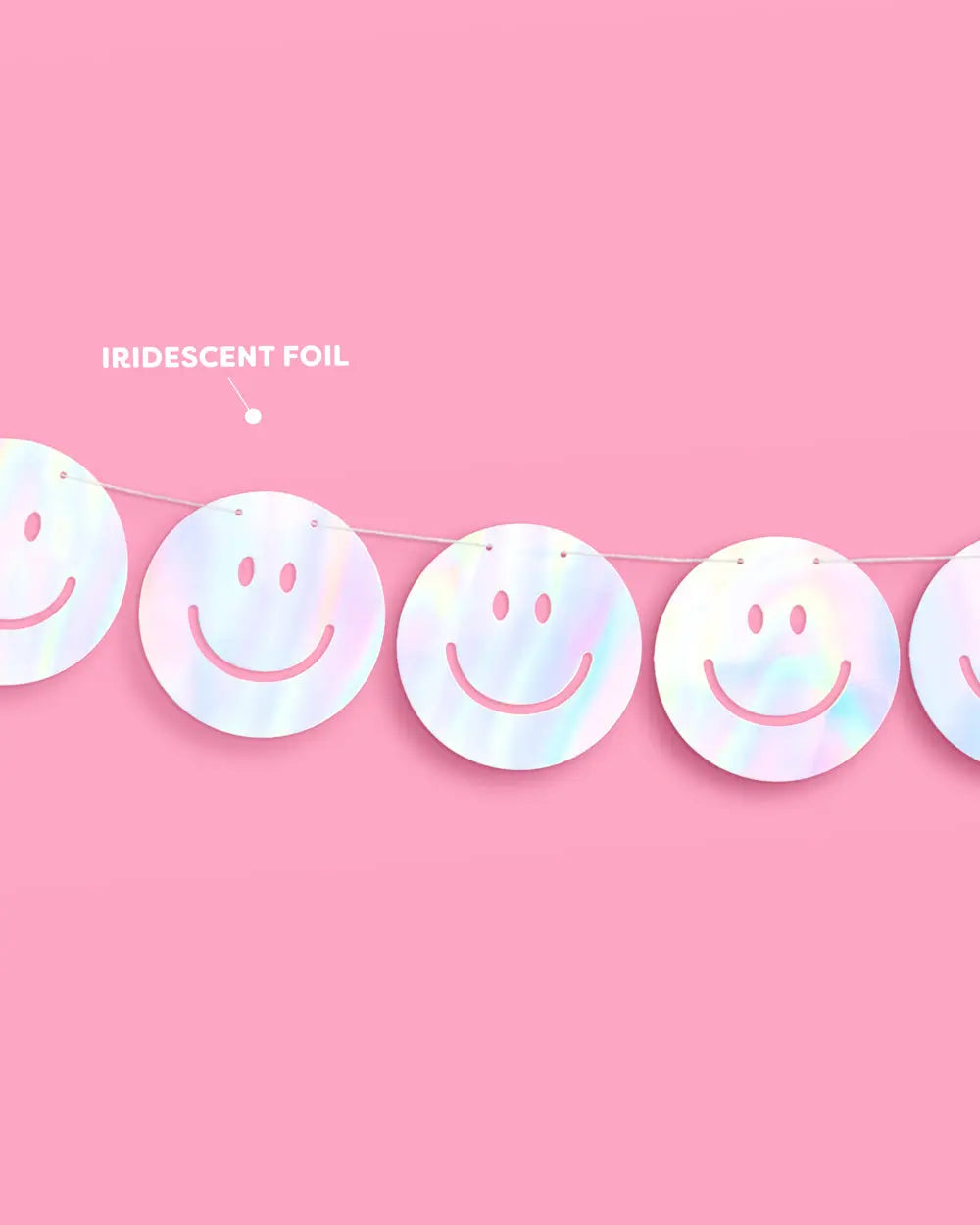 Smiley Banner - iridescent foil banner xo, Fetti