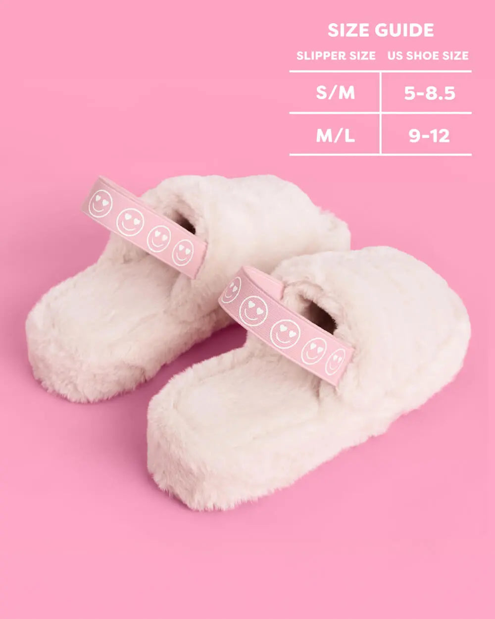 Smiley Slippers - blush fur slippers xo, Fetti