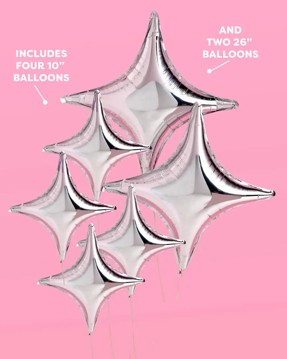Sparkle Balloon - 6 pc silver foil set xo, Fetti