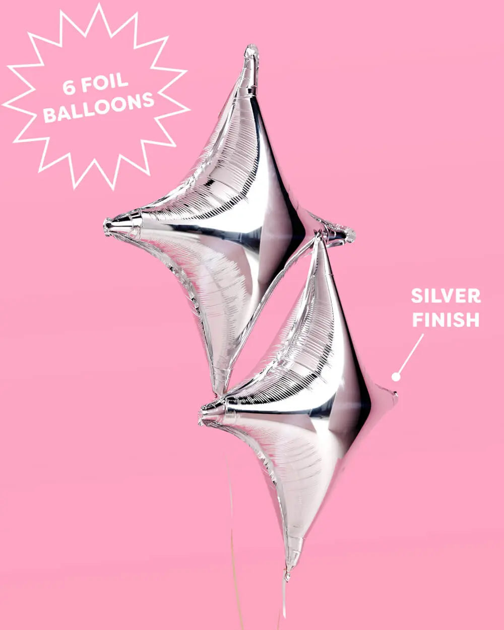 Sparkle Balloon - 6 pc silver foil set xo, Fetti