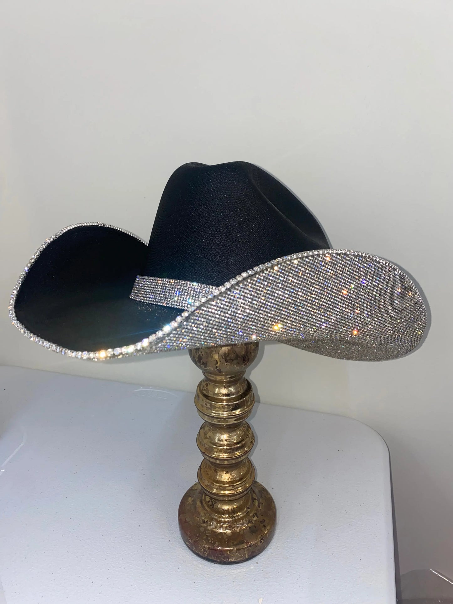 Square shaped Black & Crystal Hat Rhinestone Cowgirl