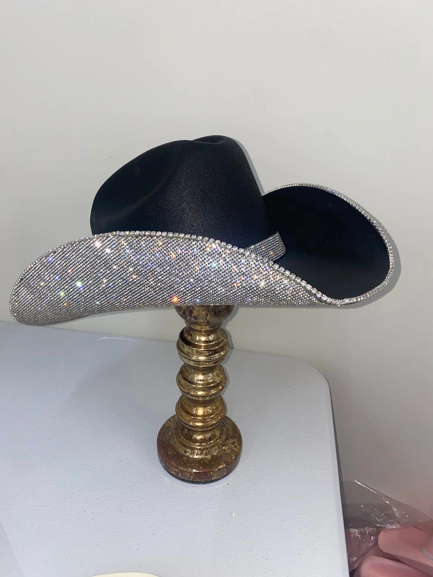 Square shaped Black & Crystal Hat Rhinestone Cowgirl