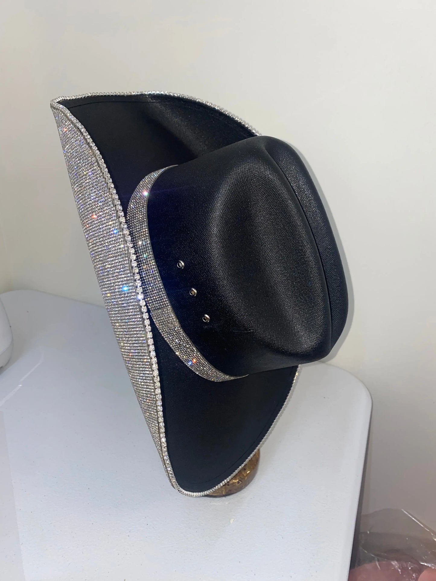 Square shaped Black & Crystal Hat Rhinestone Cowgirl