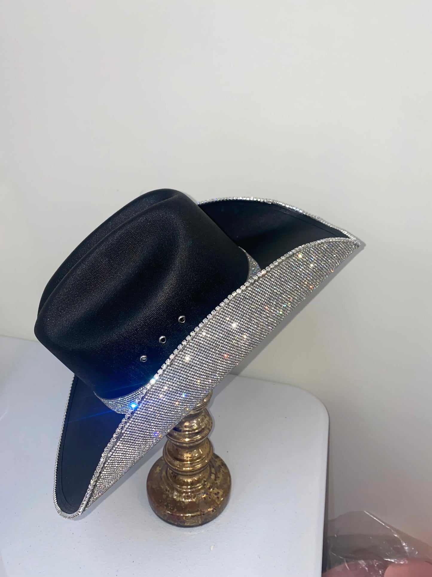 Square shaped Black & Crystal Hat Rhinestone Cowgirl